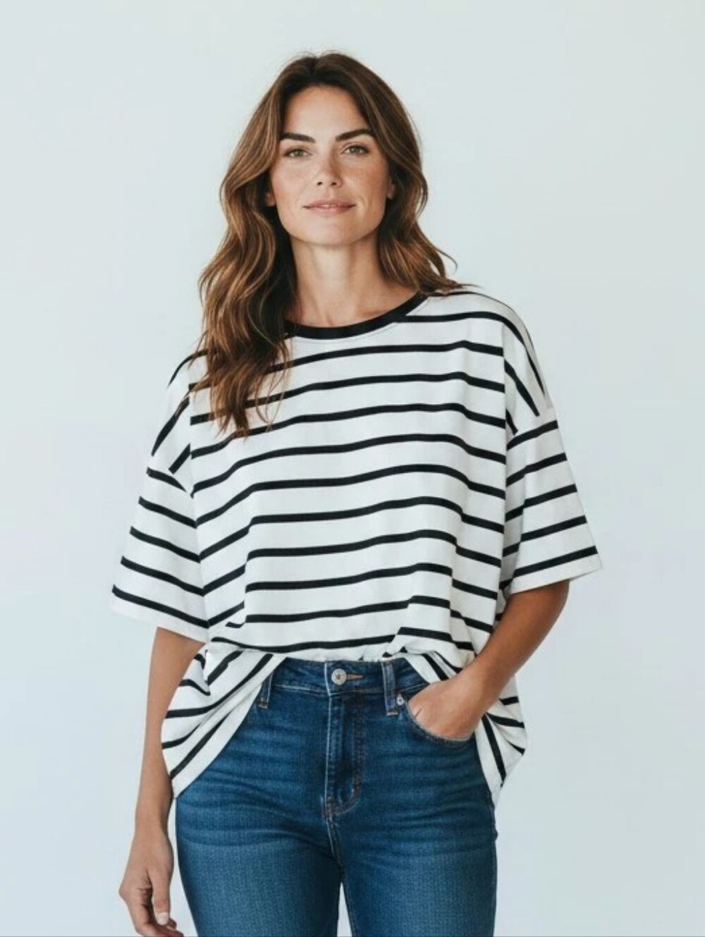 LOFT Black & White Horizontal Stripe Short Sleeve Tee